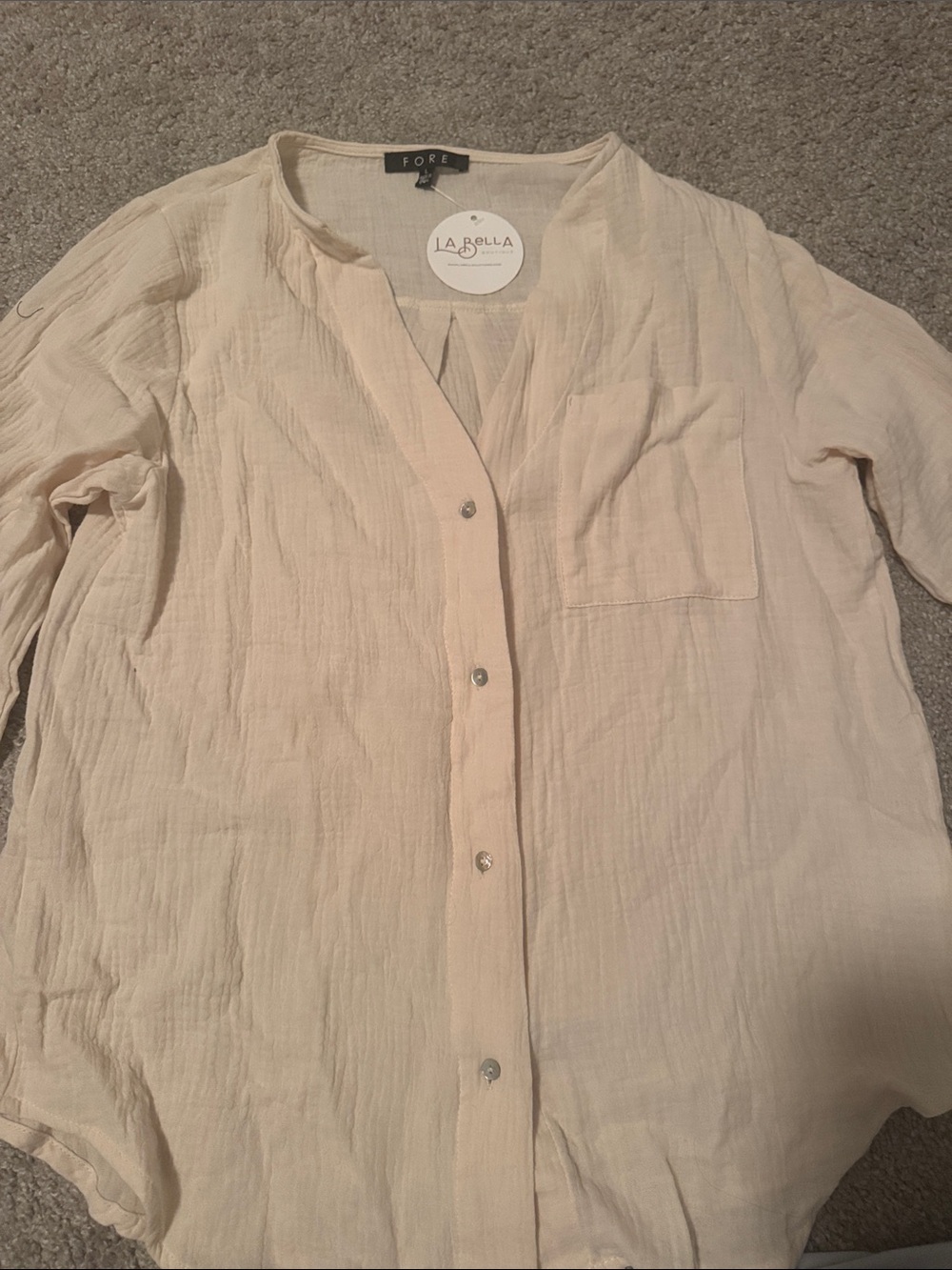 FORE Women's Cream Button-Front V-Neck Blouse